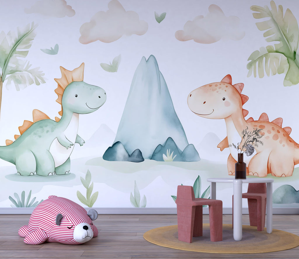 Dinosaur Nursery Wallpaper, Kids Room Wall Mural, Cute Dino Baby Room Decor, Peel and Stick Boys Girls Playroom Wall Art, Modern Gift Idea