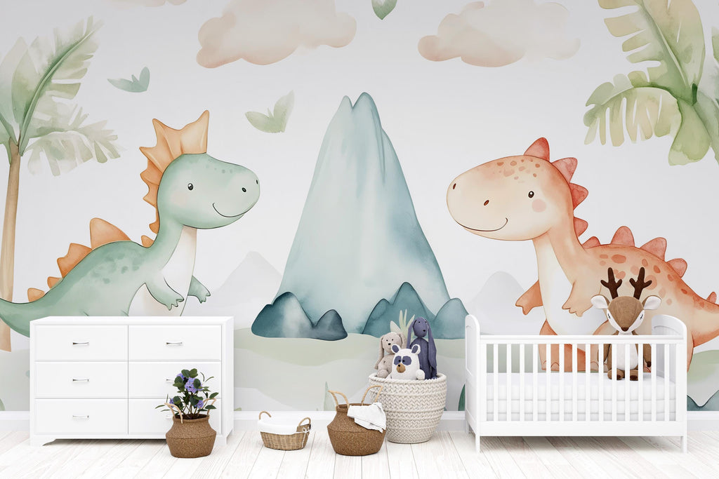 Dinosaur Nursery Wallpaper, Kids Room Wall Mural, Cute Dino Baby Room Decor, Peel and Stick Boys Girls Playroom Wall Art, Modern Gift Idea