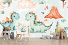 Load image into Gallery viewer, Dinosaur Nursery Wallpaper, Cute Dino Wall Mural for Kids Room, Peel and Stick Baby Room Decor, Playroom Wall Art Gift, Modern Stylish