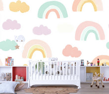 Load image into Gallery viewer, Rainbow Nursery Wallpaper, Pastel Cloud Wall Mural for Kids Room, Peel and Stick Baby Room Decor, Gender Neutral Playroom Gift, Modern