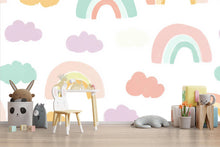 Load image into Gallery viewer, Rainbow Nursery Wallpaper, Pastel Cloud Wall Mural for Kids Room, Peel and Stick Baby Room Decor, Gender Neutral Playroom Gift, Modern