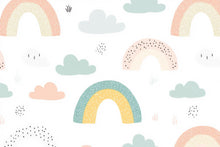 Load image into Gallery viewer, Rainbow Cloud Nursery Wallpaper, Playful Pastel Kids Wall Mural, Peel and Stick Baby Room Decor, Gender Neutral Playroom Art, Stylish Modern