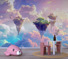 Load image into Gallery viewer, Fantasy Floating Island Wallpaper Mural, Surreal Sky Cloud Wall Art, Dreamy Kids Room Decor, Bold Modern 3D Wallpaper for Bedroom or Nursery