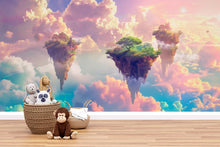 Load image into Gallery viewer, Fantasy Floating Island Wallpaper Mural, Surreal Sky Cloud Wall Art, Dreamy Kids Room Decor, Bold Modern 3D Wallpaper for Bedroom or Nursery