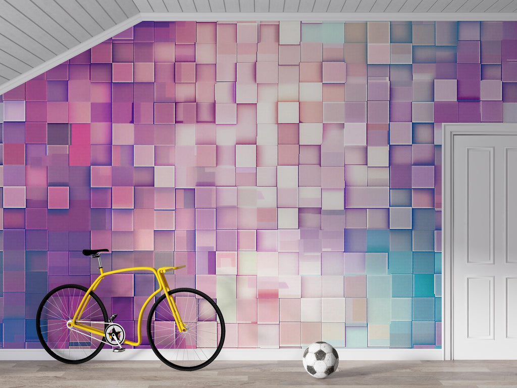 3D Cube Wall Mural Wallpaper, Modern Geometric Wall Decor, Bold Colorful Wallpaper, Stylish Kids Room Accent, Unique Gift For Home