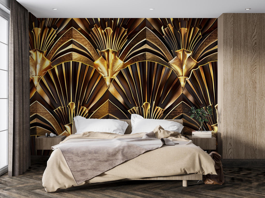 Luxury Gold Art Deco Wallpaper, 3D Geometric Wall Mural, Modern Glam Wall Decor, Stylish Bold Accent For Bedroom Living Room Office