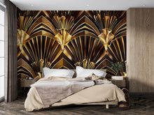 Load image into Gallery viewer, Luxury Gold Art Deco Wallpaper, 3D Geometric Wall Mural, Modern Glam Wall Decor, Stylish Bold Accent For Bedroom Living Room Office