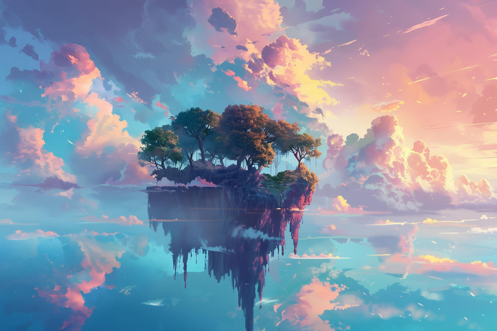 Floating Island Fantasy Wallpaper, Dreamy Sky Mural, Kids Room Wall Decor, Cloud Landscape Wall Art, Surreal 3D Wall Mural, Bold Modern Room
