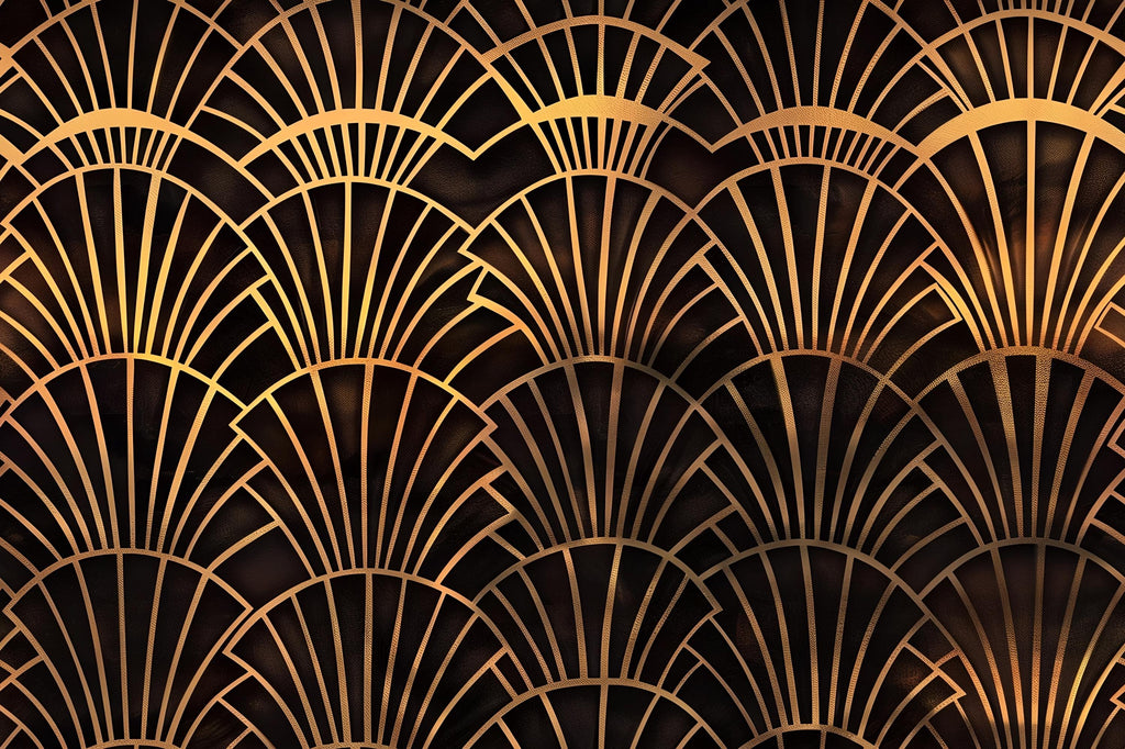 Art Deco Gold Fan Wallpaper, Glamorous Black and Gold Wall Mural, Modern Geometric Accent Wall, Stylish Peel and Stick Wall Decor