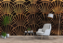 Load image into Gallery viewer, Art Deco Gold Fan Wallpaper, Glamorous Black and Gold Wall Mural, Modern Geometric Accent Wall, Stylish Peel and Stick Wall Decor
