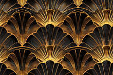 Load image into Gallery viewer, Art Deco Gold Fan Wallpaper, Black and Gold Glam Wall Mural, Modern Geometric Accent Wall Decor, Luxury Peel and Stick Stylish Room Wall