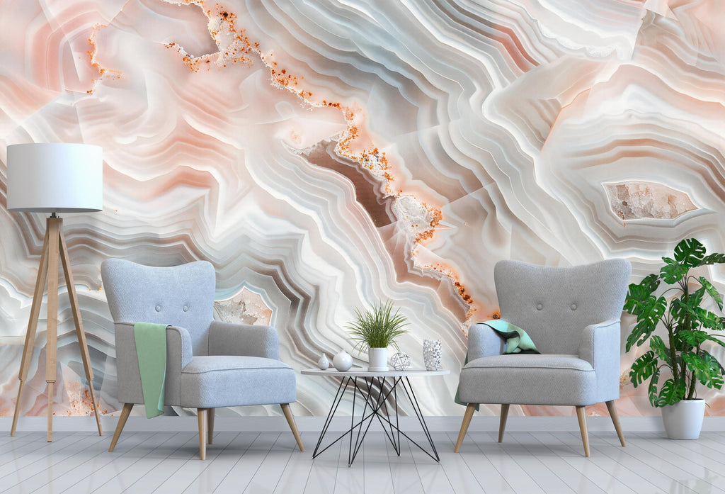 Agate Stone Wallpaper, Crystal Wall Mural, Luxury Geode Design, Modern Abstract Wall Decor, Peel and Stick Stylish Room Accent Wallpaper
