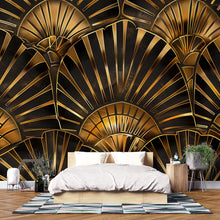 Load image into Gallery viewer, Art Deco Gold Wallpaper, Luxury Geometric Wall Mural, Bold Black and Gold Room Accent, Modern Glam Peel and Stick Stylish Wall Decor