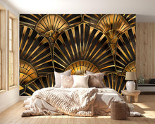 Load image into Gallery viewer, Art Deco Gold Wallpaper, Luxury Geometric Wall Mural, Bold Black and Gold Room Accent, Modern Glam Peel and Stick Stylish Wall Decor