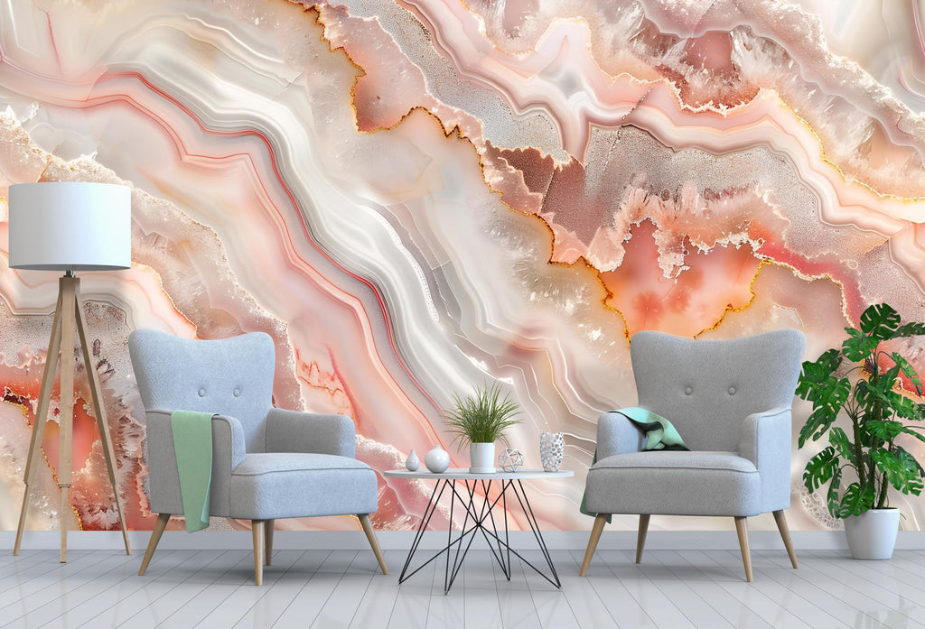 Bold Agate Geode Wallpaper, Crystal Stone Wall Mural, Luxury Modern Abstract Decor, Stylish Colorful Accent Wall, Elegant Peel and Stick