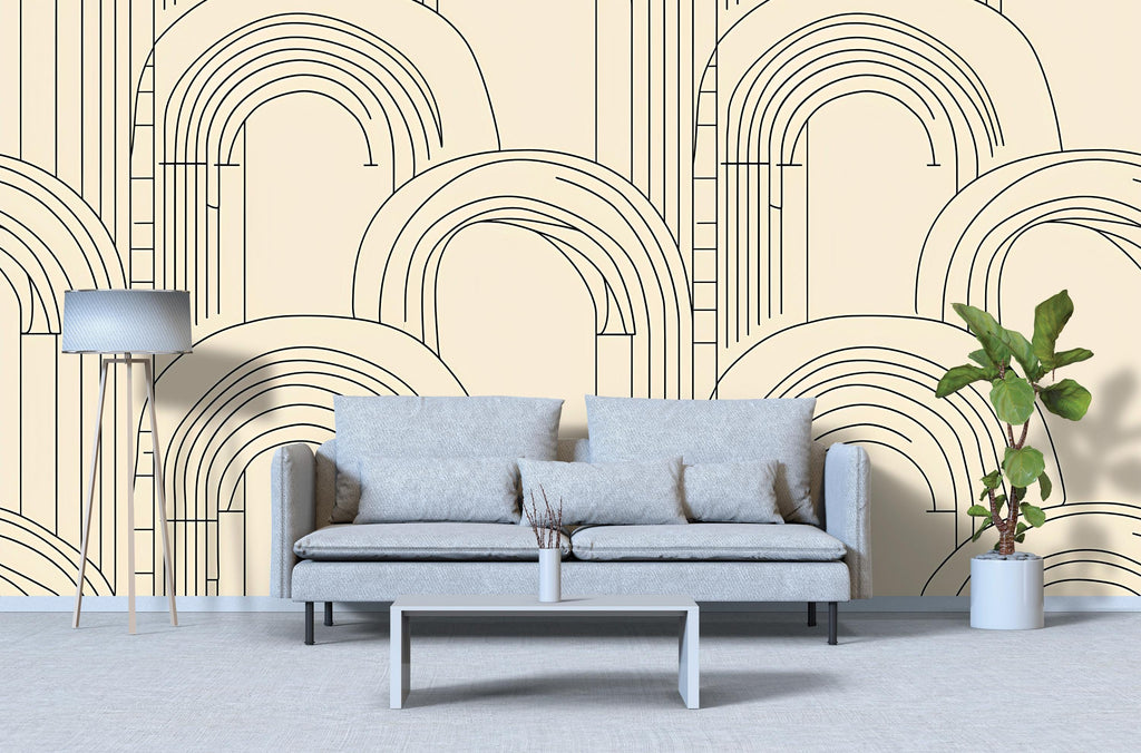 Modern Geometric Arch Wallpaper, Stylish Line Art Wall Decor, Bold Contemporary Removable Mural, Minimalist Abstract Peel And Stick Wall