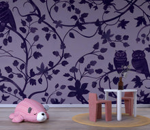 Load image into Gallery viewer, Purple Owl Wallpaper, Stylish Forest Vine Wall Mural, Bold Modern Nature Inspired Removable Peel And Stick Wallpaper For Bedroom, Nursery