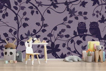 Load image into Gallery viewer, Purple Owl Wallpaper, Stylish Forest Vine Wall Mural, Bold Modern Nature Inspired Removable Peel And Stick Wallpaper For Bedroom, Nursery