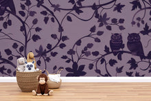 Load image into Gallery viewer, Purple Owl Wallpaper, Stylish Forest Vine Wall Mural, Bold Modern Nature Inspired Removable Peel And Stick Wallpaper For Bedroom, Nursery