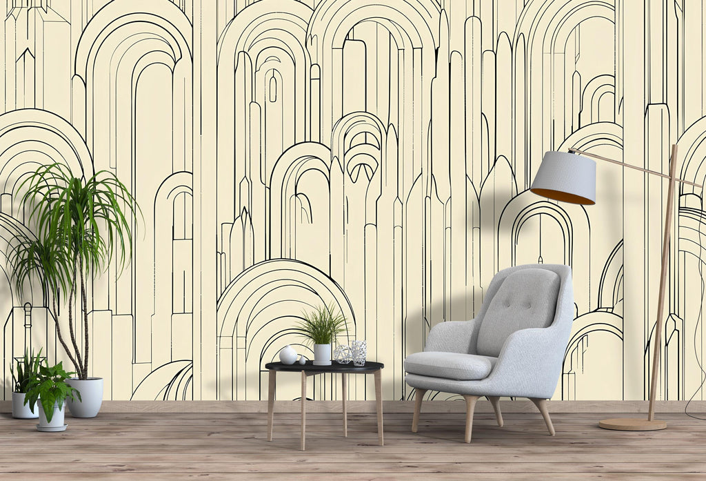 Modern Arch Wallpaper, Minimalist Geometric Line Art Wall Mural, Bold Contemporary Peel And Stick Wallpaper For Living Room, Bedroom