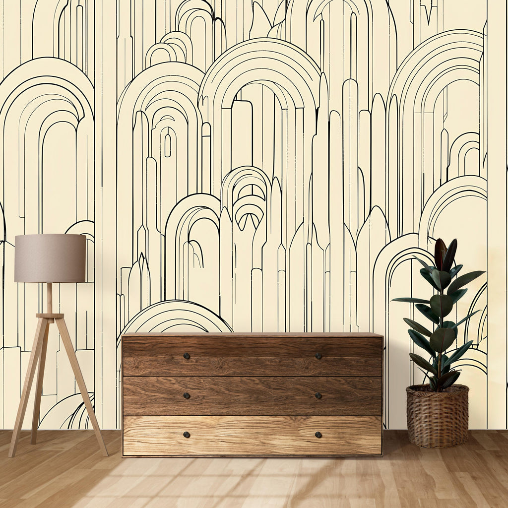 Modern Arch Wallpaper, Minimalist Geometric Line Art Wall Mural, Bold Contemporary Peel And Stick Wallpaper For Living Room, Bedroom