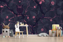 Load image into Gallery viewer, Dark Owl Forest Wallpaper, Bold Modern Night Woodland Wall Mural, Stylish Removable Peel And Stick Wallpaper For Nursery, Bedroom