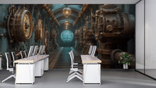 Load image into Gallery viewer, Steampunk Submarine Wallpaper, Bold Industrial Machine Wall Mural, Vintage Retro Sci Fi Peel And Stick Wallpaper For Office, Living Room