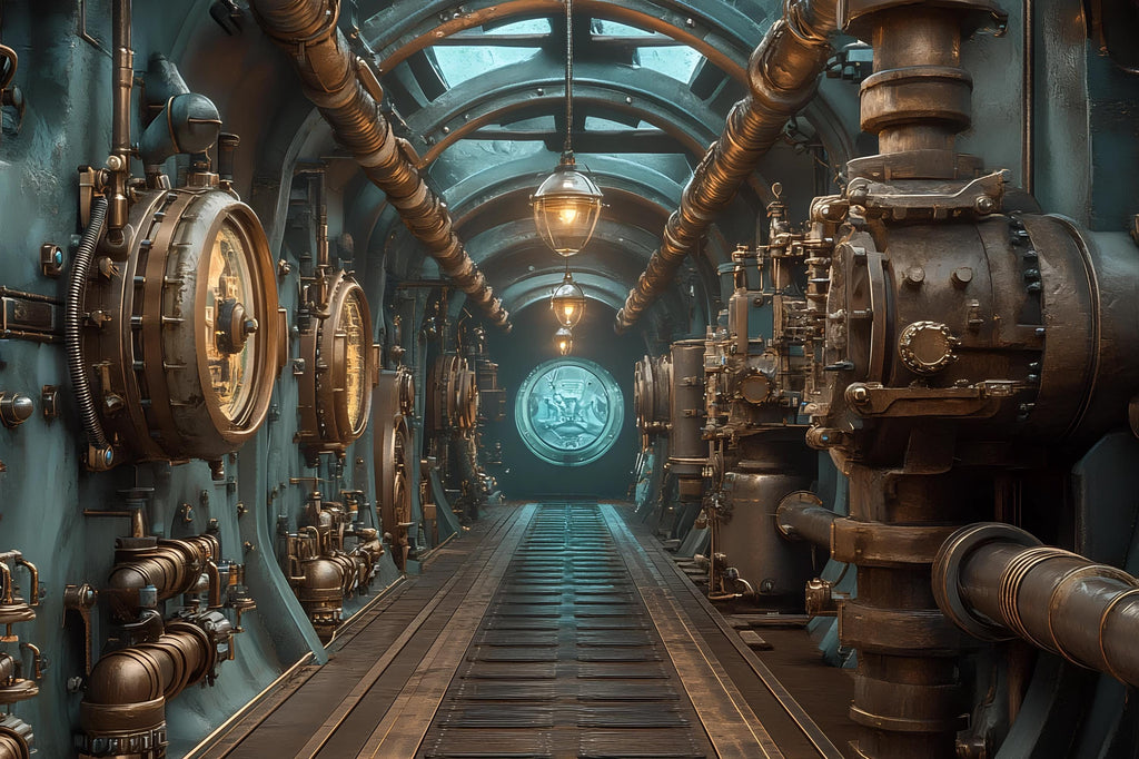 Steampunk Submarine Wallpaper, Bold Industrial Machine Wall Mural, Vintage Retro Sci Fi Peel And Stick Wallpaper For Office, Living Room