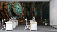 Load image into Gallery viewer, Steampunk Clock Wallpaper, Vintage Industrial Gear Wall Mural, Bold Retro Sci Fi Peel And Stick Wallpaper For Bedroom, Office, Gaming Room