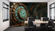 Load image into Gallery viewer, Steampunk Clock Wallpaper, Vintage Industrial Gear Wall Mural, Bold Retro Sci Fi Peel And Stick Wallpaper For Bedroom, Office, Gaming Room