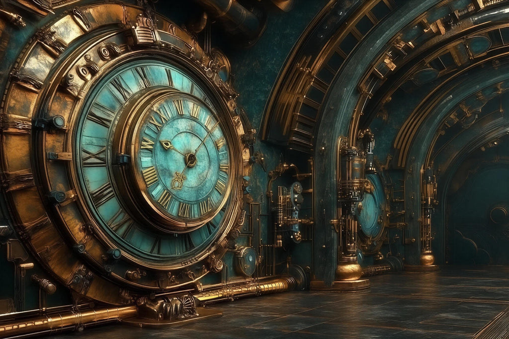 Steampunk Clock Wallpaper, Vintage Industrial Gear Wall Mural, Bold Retro Sci Fi Peel And Stick Wallpaper For Bedroom, Office, Gaming Room