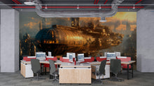 Load image into Gallery viewer, Steampunk Airship Wallpaper, Bold Sci Fi Fantasy Wall Mural, Industrial Retro Futuristic Peel And Stick Wallpaper For Bedroom, Nursery