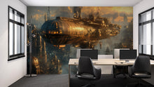 Load image into Gallery viewer, Steampunk Airship Wallpaper, Bold Sci Fi Fantasy Wall Mural, Industrial Retro Futuristic Peel And Stick Wallpaper For Bedroom, Nursery