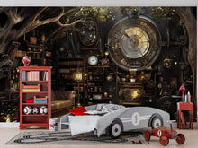 Load image into Gallery viewer, Steampunk Library Wallpaper, Bold Vintage Clock Wall Mural, Industrial Retro Peel And Stick Wallpaper For Bedroom, Loft, Office Or Stylish