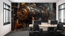 Load image into Gallery viewer, Steampunk Train Wallpaper, Bold Industrial Locomotive Wall Mural, Retro Sci Fi Peel And Stick Wallpaper For Office, Gaming Room, Loft