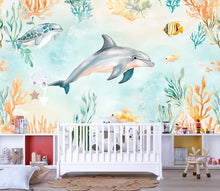 Load image into Gallery viewer, 3D Dolphin Ocean Wallpaper for Kids Nursery – Underwater Sea Life Mural with Tropical Fish – Stylish Playroom Wall Decor Gift Idea