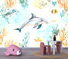 Load image into Gallery viewer, 3D Dolphin Ocean Wallpaper for Kids Nursery – Underwater Sea Life Mural with Tropical Fish – Stylish Playroom Wall Decor Gift Idea