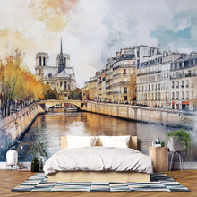 Load image into Gallery viewer, Notre Dame Wall Mural – Paris Watercolor Cityscape Wallpaper Vn929