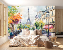 Load image into Gallery viewer, Paris Eiffel Tower Wall Mural – Watercolor Street View Wallpaper Vn931