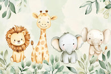 Load image into Gallery viewer, Safari Animal Wallpaper For Nursery – Cute Lion Giraffe Elephant Wall Mural – Jungle Themed Kids Room Decor – Peel And Stick 3D Stylish