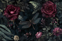 Load image into Gallery viewer, Dark Red Rose &amp; Dragonfly Wall Art – Gothic Botanical Print Vn957