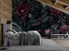 Load image into Gallery viewer, Dark Red Rose &amp; Dragonfly Wall Art – Gothic Botanical Print Vn957