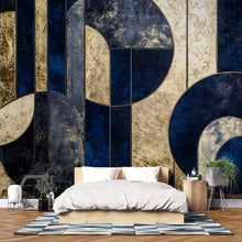 Load image into Gallery viewer, Navy Gold Geometric Wall Mural – Luxury Art Deco Wallpaper Vn961