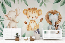 Load image into Gallery viewer, Safari Jungle Wallpaper For Nursery – Cute Elephant Leopard Lion Mural – 3D Peel And Stick Stylish Wall Decor – Modern Bold Kids Room