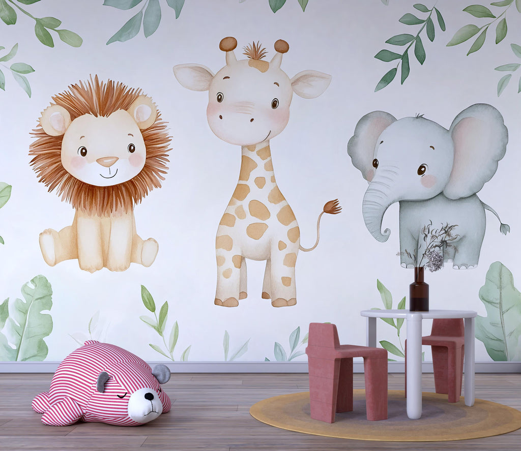 Safari Jungle Wallpaper For Nursery – Cute Lion Giraffe Elephant Wall Mural – Peel And Stick 3D Kids Room Decor – Stylish Bold Baby Shower