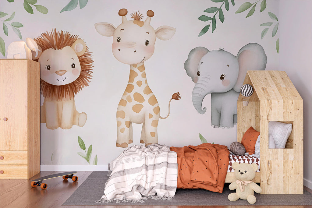 Safari Jungle Wallpaper For Nursery – Cute Lion Giraffe Elephant Wall Mural – Peel And Stick 3D Kids Room Decor – Stylish Bold Baby Shower