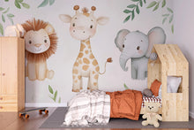 Load image into Gallery viewer, Safari Jungle Wallpaper For Nursery – Cute Lion Giraffe Elephant Wall Mural – Peel And Stick 3D Kids Room Decor – Stylish Bold Baby Shower