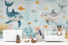 Load image into Gallery viewer, Dolphin Wall Mural – Ocean Nursery Wallpaper with Coral Reef &amp; Colorful Fish Vn989