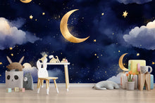 Load image into Gallery viewer, Moon And Stars Wallpaper For Nursery – Night Sky Kids Room Wall Mural – 3D Peel And Stick Stylish Wall Decor – Bold Modern Baby Shower