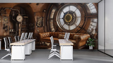 Load image into Gallery viewer, Steampunk Control Room Wallpaper, Bold Industrial Clock Wall Mural, Retro Sci Fi Peel And Stick Wallpaper For Office, Loft, Gaming Room